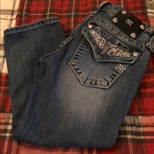 Miss Me Blue Denim Ankle Jeans with Embellished Pockets